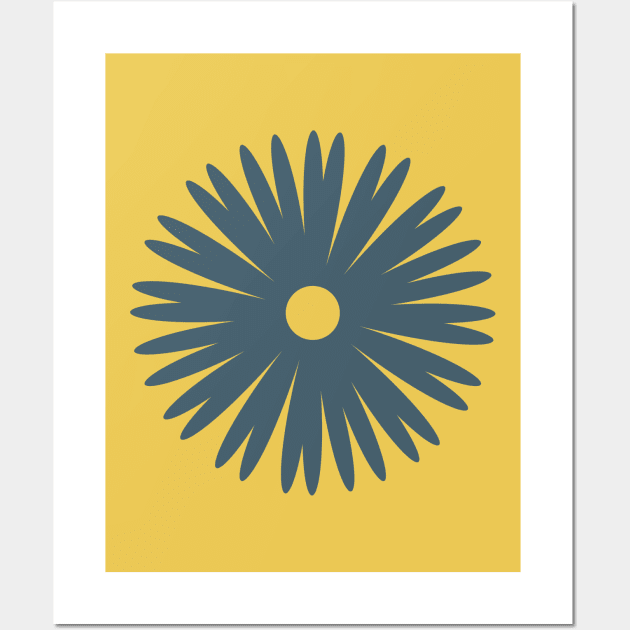 Flower 1, Minimalist Abstract Floral in Navy Blue and Mustard Yellow Wall Art by tramasdesign